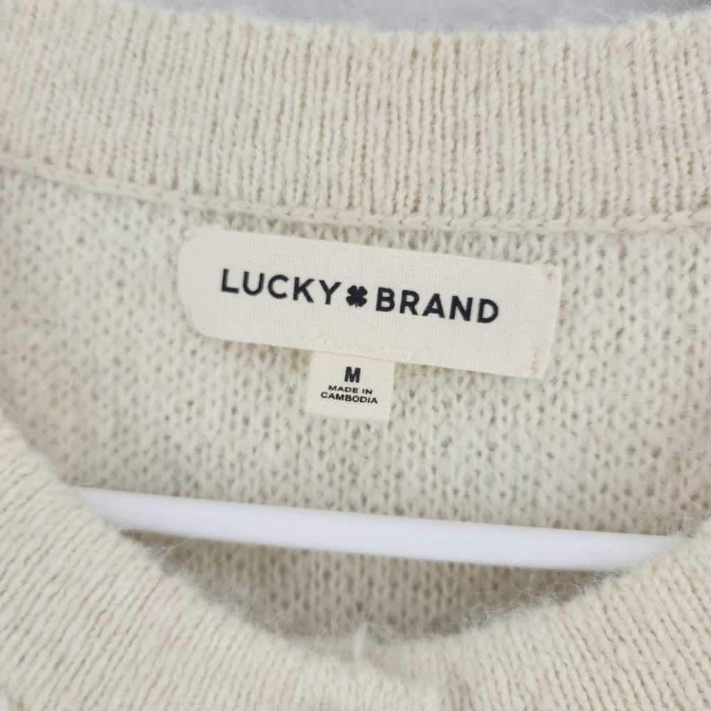 Lucky Brand Cream Boucle Star Button Cardigan Sweater Cozy Boho Womens Size M - Picture 6 of 6